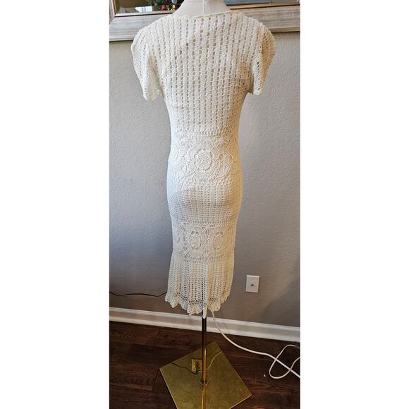Kroshetta by Papillon Crochet Knit Dress Size M White Lace Open Weave Boho - Picture 8 of 12